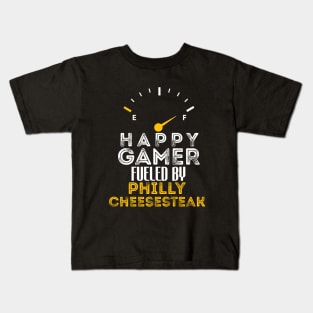 Funny Saying Happy Gamer Fueled by Philly cheesesteak Sarcastic Gaming Kids T-Shirt